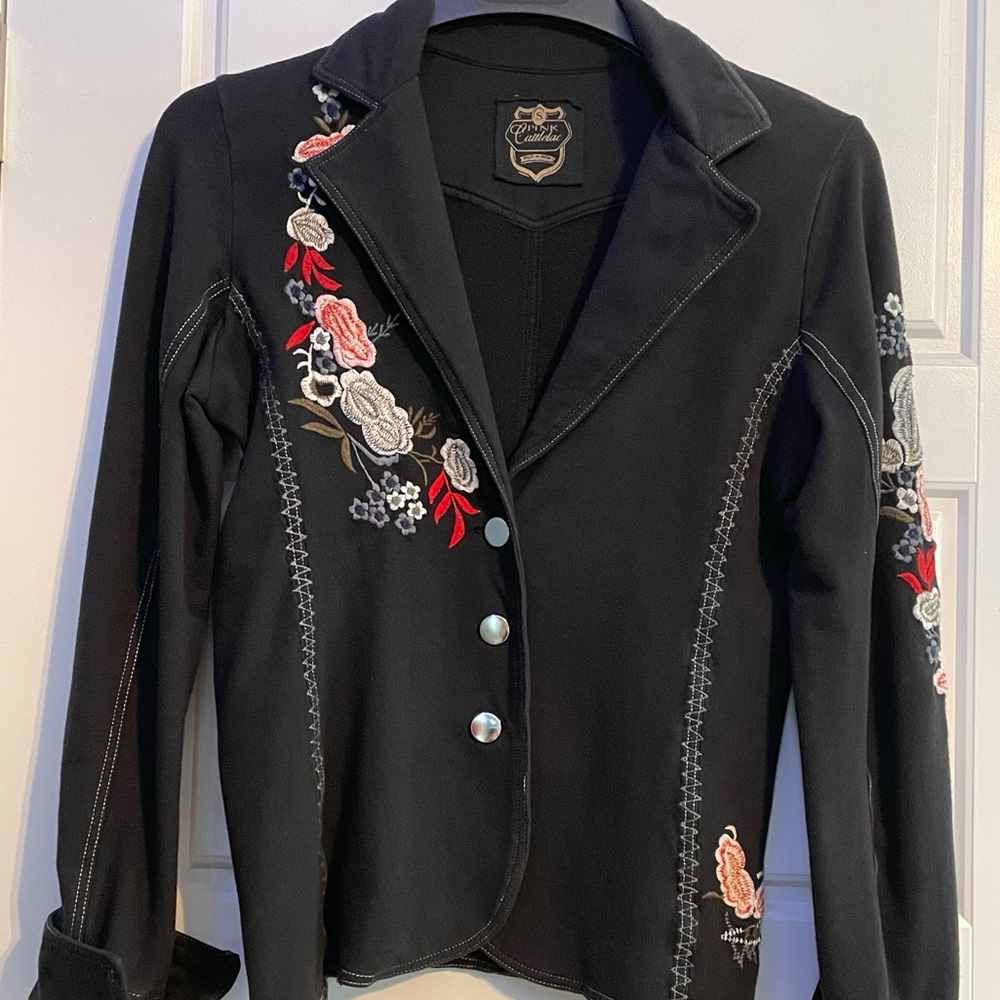 Black Embroidered Western Style Jacket, Size Small, 95% cotton, 5% Lycra